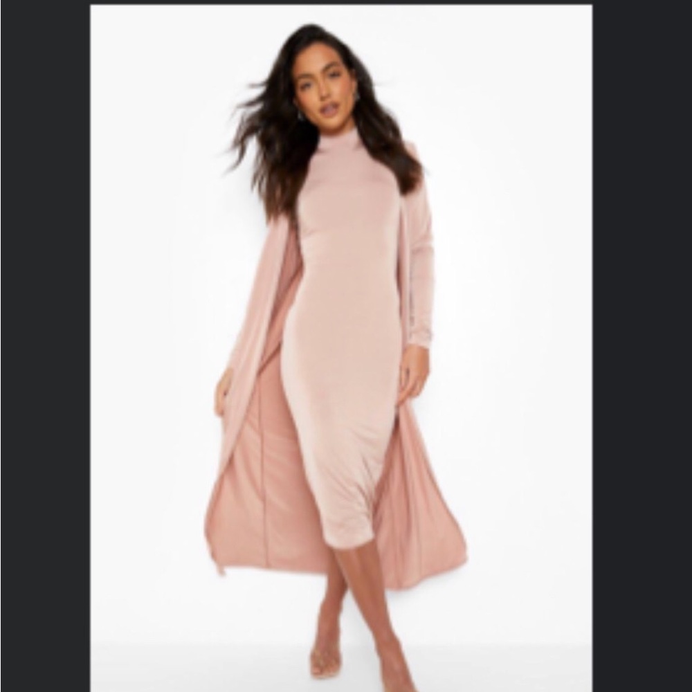 Stylish Blush Midi Dress with duster